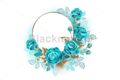 Round frame with turquoise roses