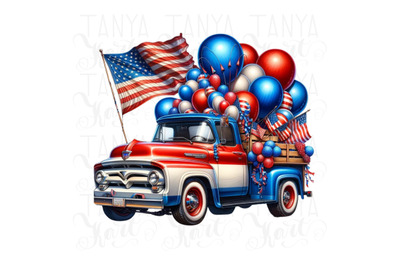 Red White and Blue Patriotic Truck PNG, Independence Day Shirt Design