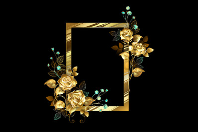 Rectangular frame with golden roses