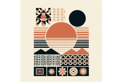 Mid century sunset print. Boho min