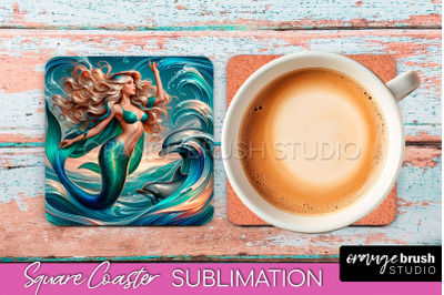 Mermaid Coaster Sublimation, Mermaid Square Coaster Design