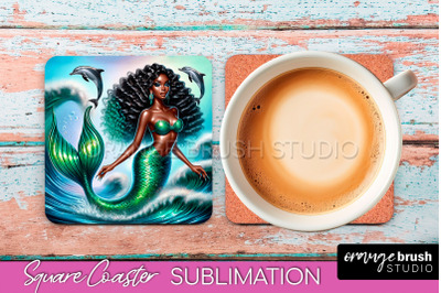 Mermaid Coaster Sublimation, Mermaid Square Coaster Design