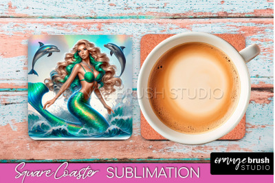 Mermaid Coaster Sublimation, Mermaid Square Coaster Design