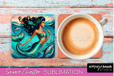 Mermaid Coaster Sublimation, Mermaid Square Coaster Design