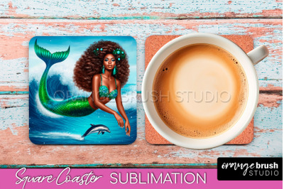 Mermaid Coaster Sublimation, Mermaid Square Coaster Design