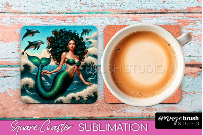 Mermaid Coaster Sublimation, Mermaid Square Coaster Design