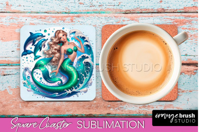 Mermaid Coaster Sublimation, Mermaid Square Coaster Design