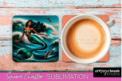 Mermaid Coaster Sublimation, Mermaid Square Coaster Design