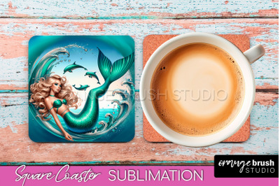 Mermaid Coaster Sublimation, Mermaid Square Coaster Design