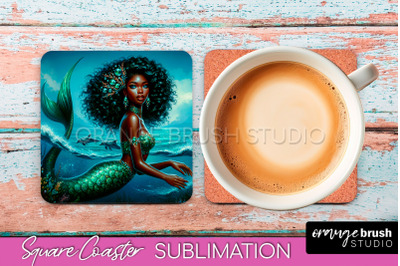 Mermaid Coaster Sublimation, Mermaid Square Coaster Design