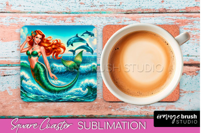 Mermaid Coaster Sublimation, Mermaid Square Coaster Design