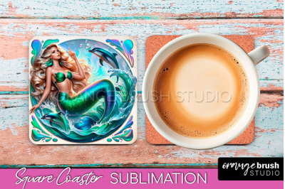 Mermaid Coaster Sublimation, Mermaid Square Coaster Design