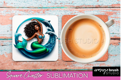 Mermaid Coaster Sublimation, Mermaid Square Coaster Design