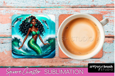 Mermaid Coaster Sublimation, Mermaid Square Coaster Design