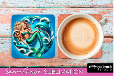 Mermaid Coaster Sublimation, Mermaid Square Coaster Design