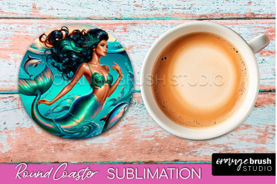 Mermaid Coaster Sublimation, Mermaid Round Coaster Design