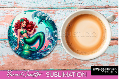 Mermaid Coaster Sublimation, Mermaid Round Coaster Design