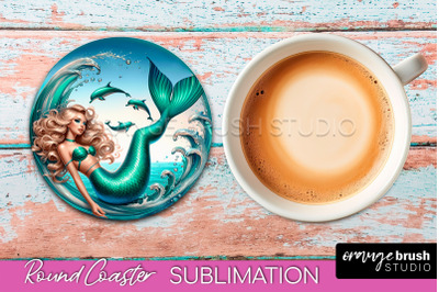 Mermaid Coaster Sublimation, Mermaid Round Coaster Design