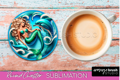 Mermaid Coaster Sublimation, Mermaid Round Coaster Design