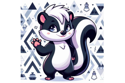 Cute skunk cartoon waving hand