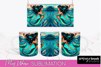 Mermaid Mug Wrap - Summer Mug Sublimation Design