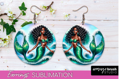 Mermaid Earrings PNG - Summer Round Earrings Sublimation