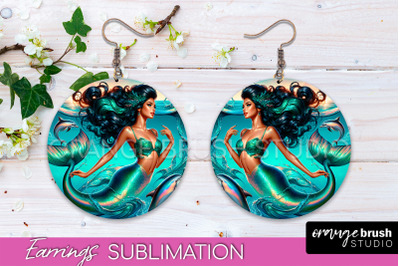 Mermaid Earrings PNG - Summer Round Earrings Sublimation