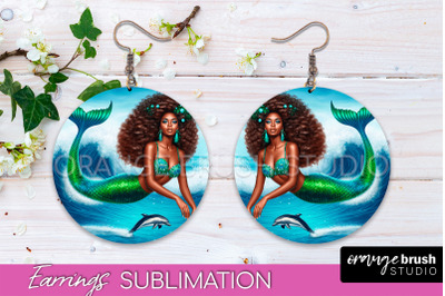 Mermaid Earrings PNG - Summer Round Earrings Sublimation