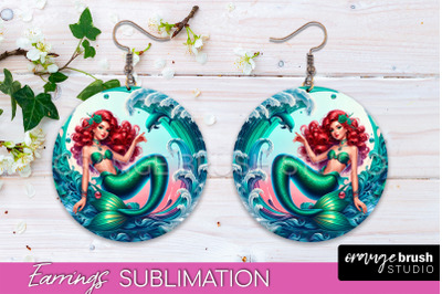 Mermaid Earrings PNG - Summer Round Earrings Sublimation