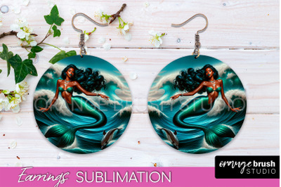 Mermaid Earrings PNG - Summer Round Earrings Sublimation