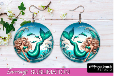 Mermaid Earrings PNG - Summer Round Earrings Sublimation