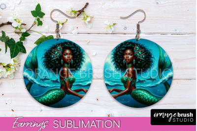 Mermaid Earrings PNG - Summer Round Earrings Sublimation