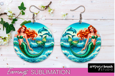 Mermaid Earrings PNG - Summer Round Earrings Sublimation