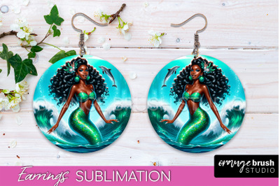 Mermaid Earrings PNG - Summer Round Earrings Sublimation