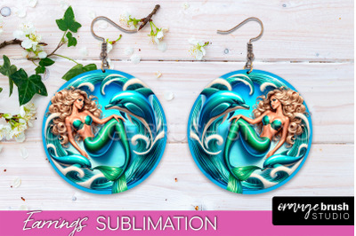 Mermaid Earrings PNG - Summer Round Earrings Sublimation