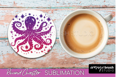 Celestial Coaster Sublimation, Boho Mystical Round Coaster