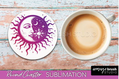 Celestial Coaster Sublimation, Boho Mystical Round Coaster