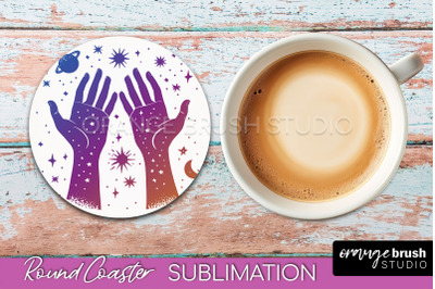 Celestial Coaster Sublimation, Boho Mystical Round Coaster