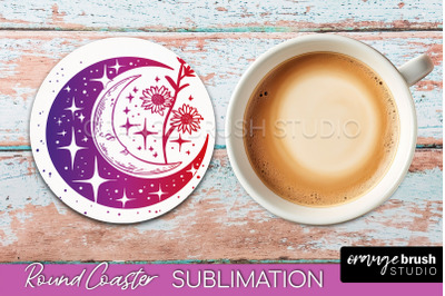 Celestial Coaster Sublimation, Boho Mystical Round Coaster