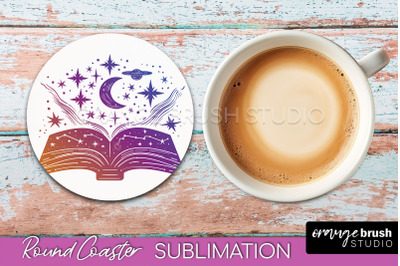 Celestial Coaster Sublimation, Boho Mystical Round Coaster