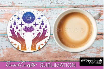 Celestial Coaster Sublimation, Boho Mystical Round Coaster