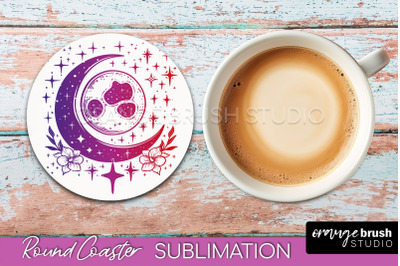 Celestial Coaster Sublimation, Boho Mystical Round Coaster