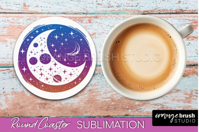 Celestial Coaster Sublimation, Boho Mystical Round Coaster