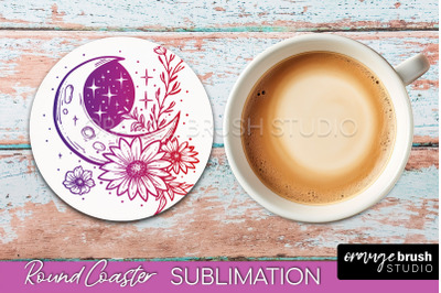 Celestial Coaster Sublimation, Boho Mystical Round Coaster