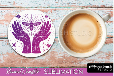 Celestial Coaster Sublimation, Boho Mystical Round Coaster