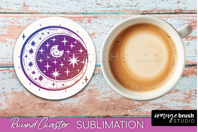 Celestial Coaster Sublimation, Boho Mystical Round Coaster