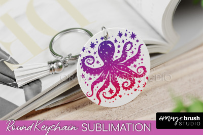 Boho Mystical Keychain PNG - Celestial Round Keychain