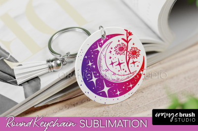 Boho Mystical Keychain PNG - Celestial Round Keychain