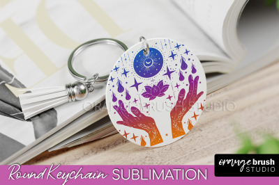 Boho Mystical Keychain PNG - Celestial Round Keychain