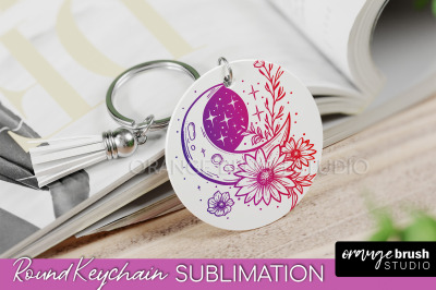 Boho Mystical Keychain PNG - Celestial Round Keychain